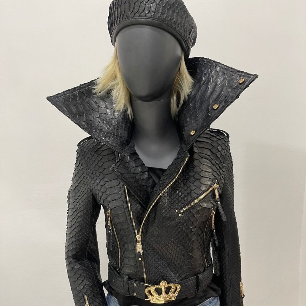 Woman's King Dragon Glossy Python Leather Jacket - image 4
